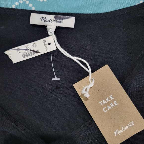 Madewell Merino Wool-Silk Blend V-Neck Sweater NT597 Size L Black - Picture 8 of 8
